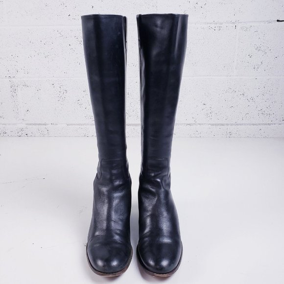 Cole Haan Women's Size 9 Wesley Black Leather Tall Riding Boots Low Heel Zip - Picture 3 of 11